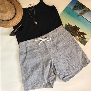 Athleta Linen Navy & White Striped Shorts